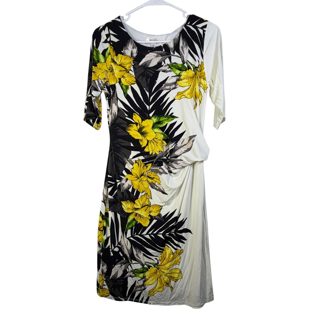 Dressbarn Womens 6 Tropical Floral Ruched Sheath Knee Dress Resort Cruise USA